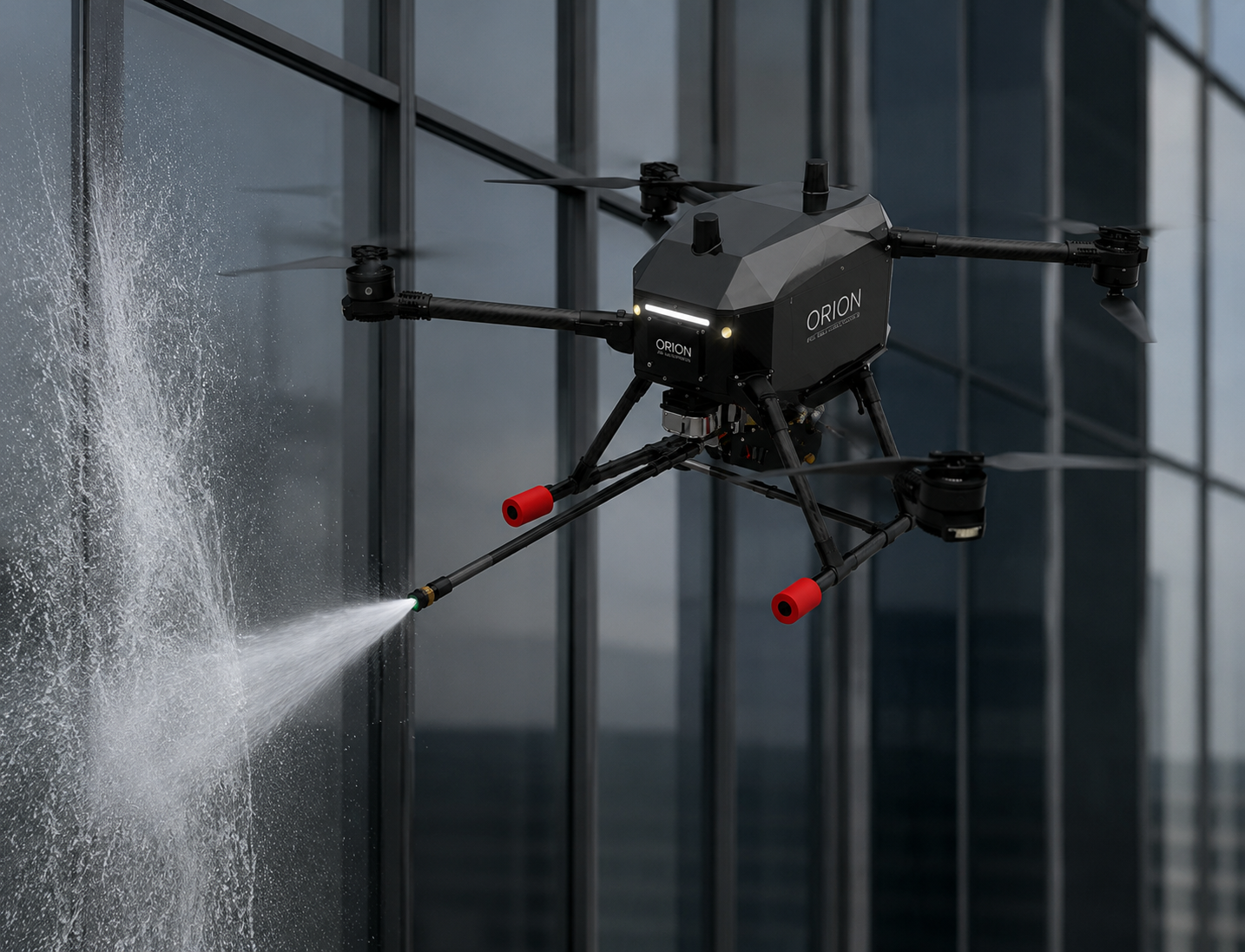 Drone cleaning a high-rise building façade