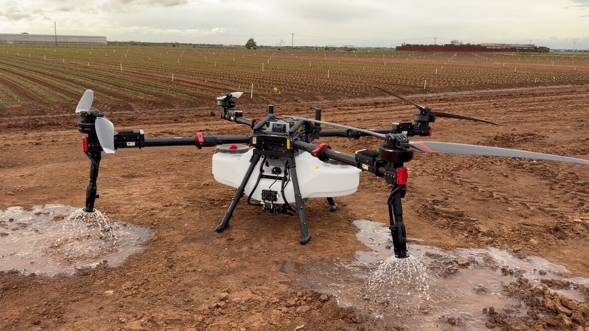 XAG agricultural spraying drone on a field in Australia
